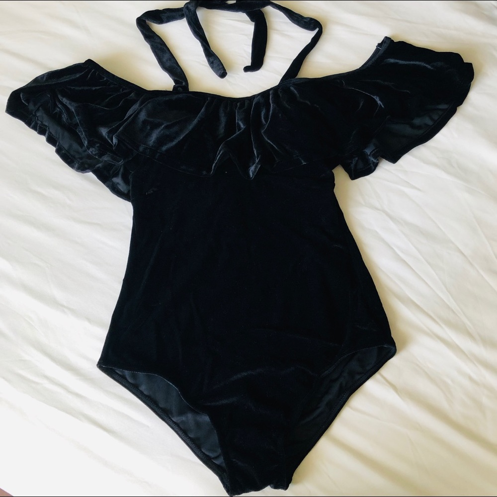 Black Velvet Off Shoulder Swimwear or Top